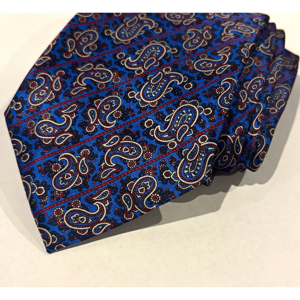Stefano Ricci Men's Woven Silk Tie Blue Red White Paisley Pointed Vintage